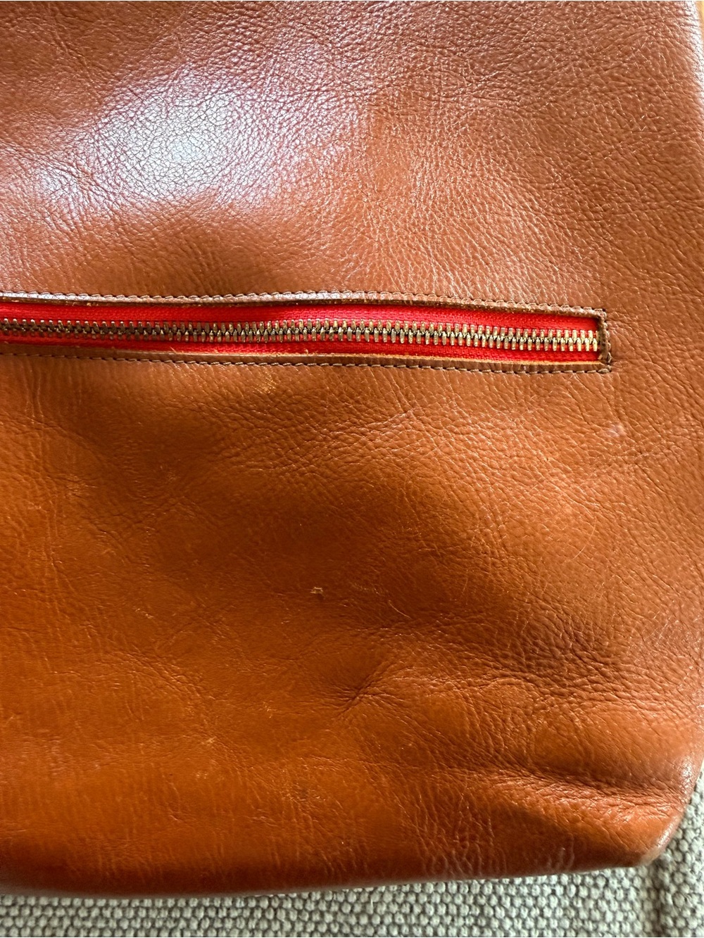Clare V Cognac Brown Leather Backpack with Red Zip Detail - Picture 8 of 9